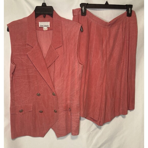 Sheri Martin Vintage Womens Two Piece Pant Suit Skorts Size 14 Rose Pink Y2K 80s - Picture 1 of 13